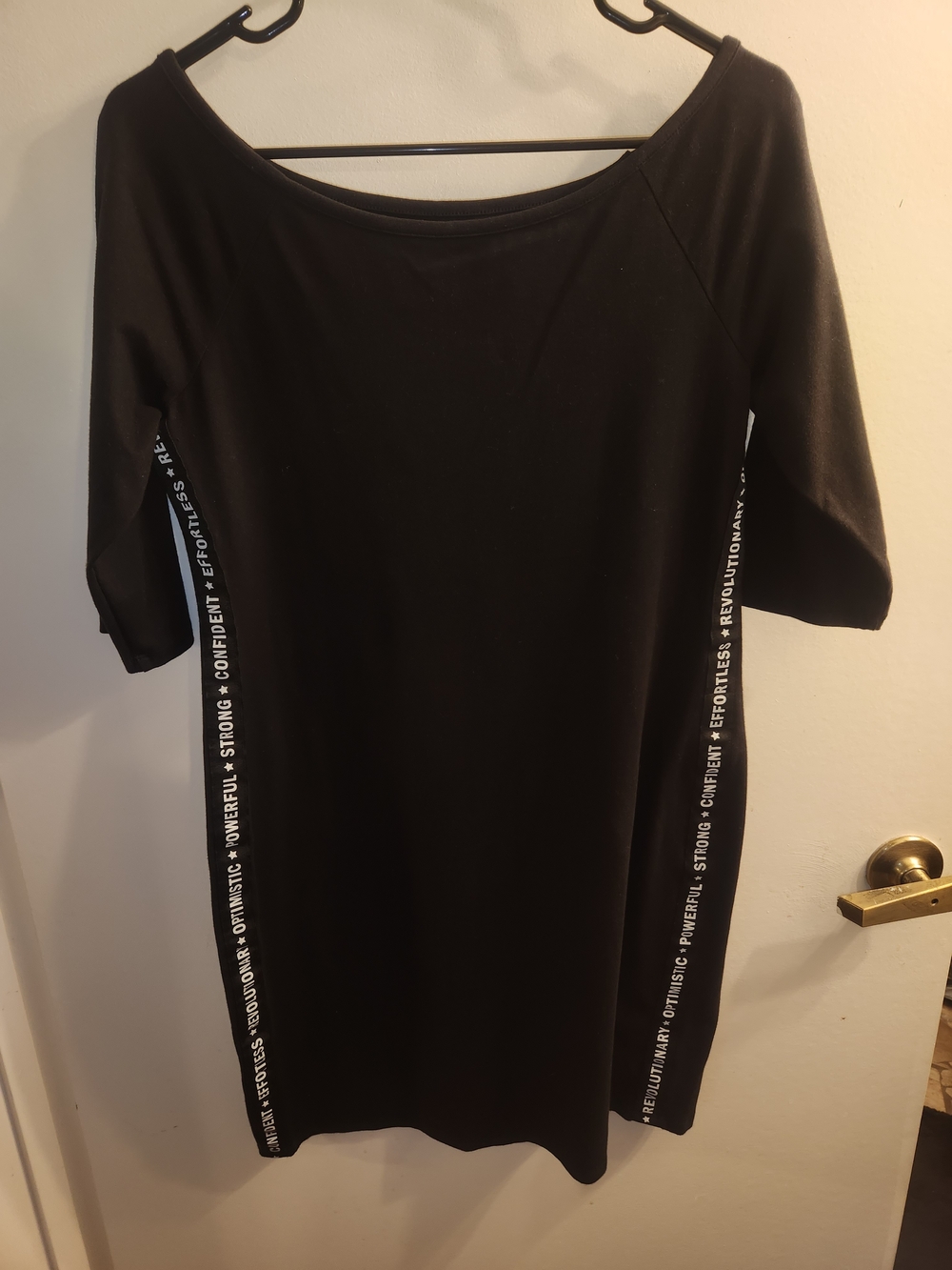 City Streets Black Midi Shift Dress with White Side Script